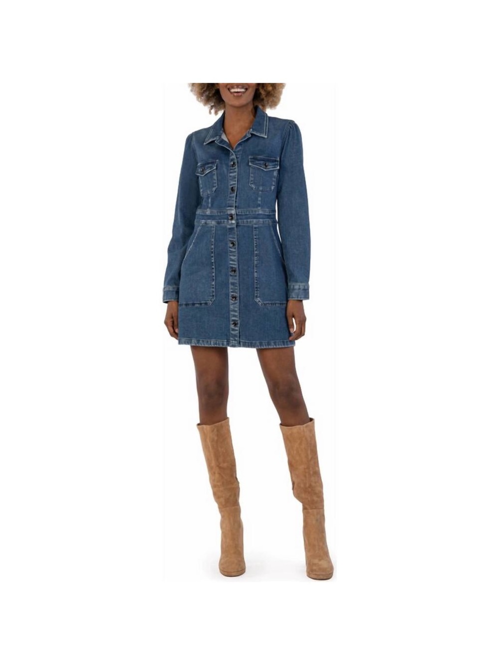 KUT from the Kloth Priscilla Long Sleeve Denim Mini Shirtdress size medium NWT